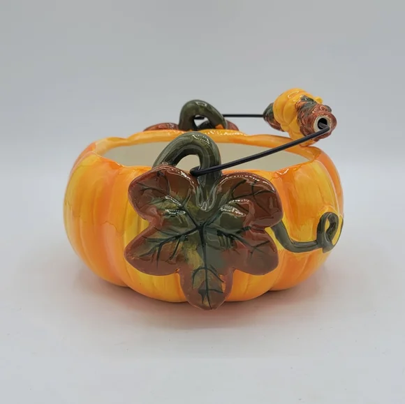 Ceramic Pumpkin Bowls Set of 2 Fall Harvest Halloween Candy Dish Centerpiece Dec - Picture 10 of 16